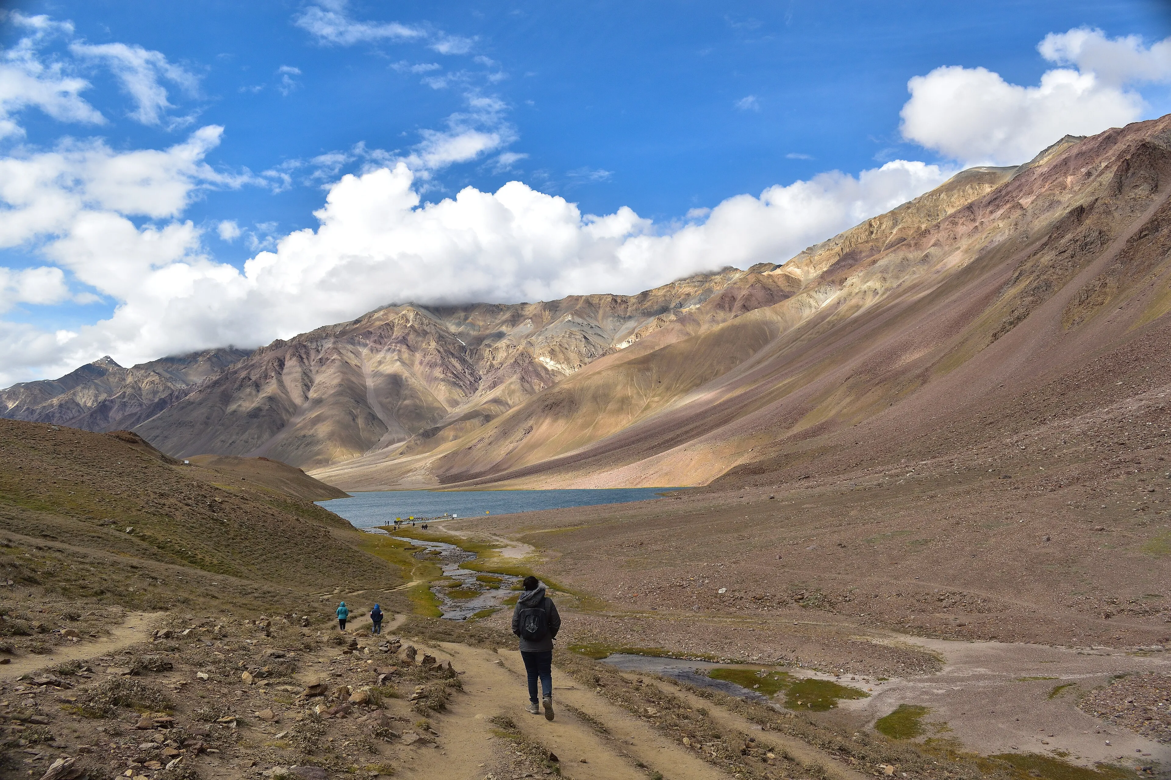 Chandra Taal lake, Spiti Valley, Himachal Pradesh reflecting snow mountains